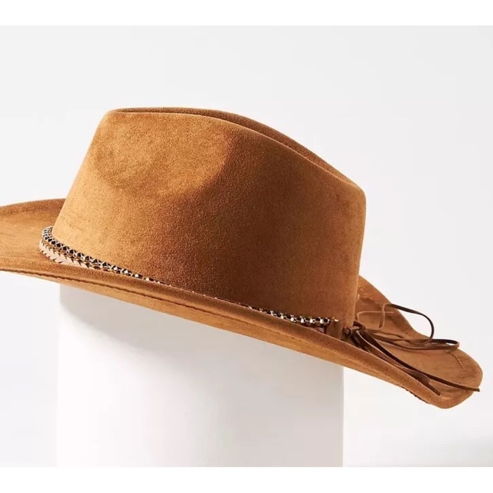 NWT SOLD OUT By Anthropologie Faux-Suede Rancher Hat in Honey Brown OS - Picture 6 of 14